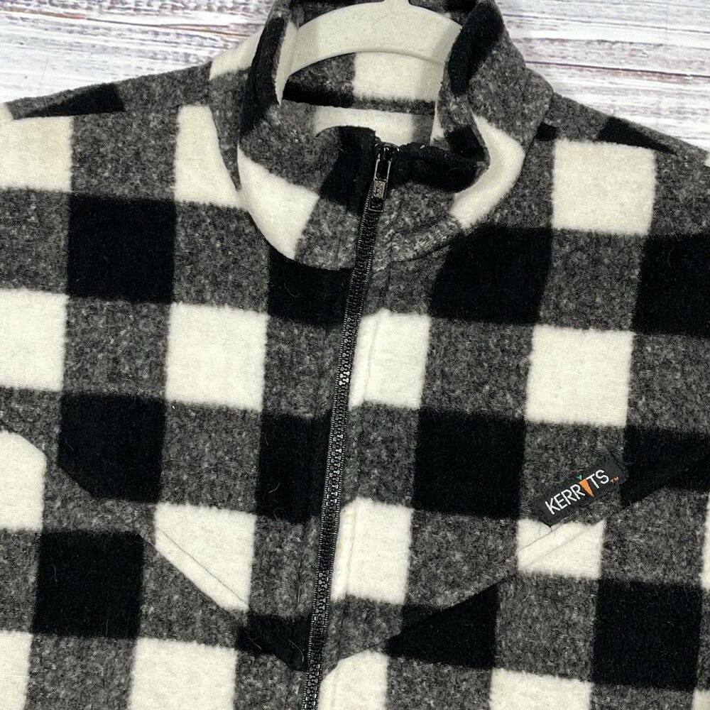 Vtg Kerrits Fleece Vest Zip Riding Equestrian Buffalo Check Black White Med USA